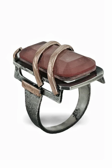 Doğal Qunzit Kunzit El Üretim Özel Kalite 925 Gümüş Yüzük - Resim 2