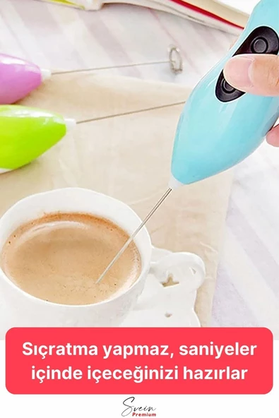 TTT Kahve Süt Köpürtücü Cappuccino Yumurta Sos Krema Çırpıcı Çelik Uçlu Pratik Pilli Mini Karıştırıcı