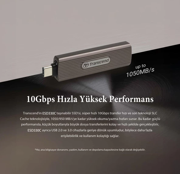 Transcend TS1TESD330C 1TB Type-C 10Gbps Gizlenebilir Başlıklı Taşınabilir Metal Kasa SSD - 4
