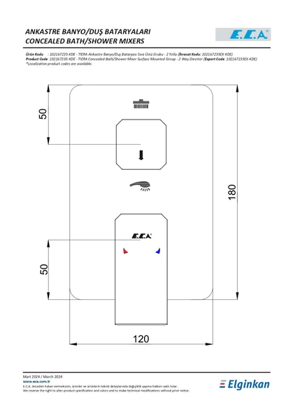 Eca Tiera Ankastre Banyo Bataryası Sıva Üstü Grubu - 2 Yollu 102167235-KDE - Resim 2
