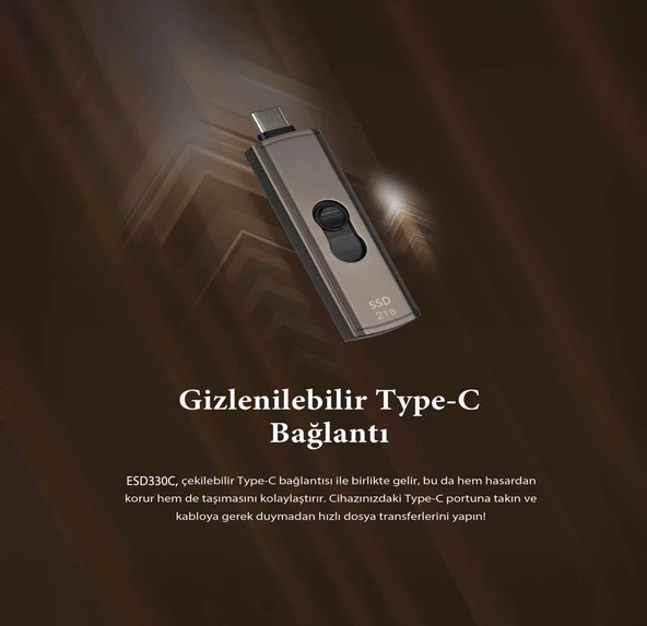 Transcend TS1TESD330C 1TB Type-C 10Gbps Gizlenebilir Başlıklı Taşınabilir Metal Kasa SSD - 6
