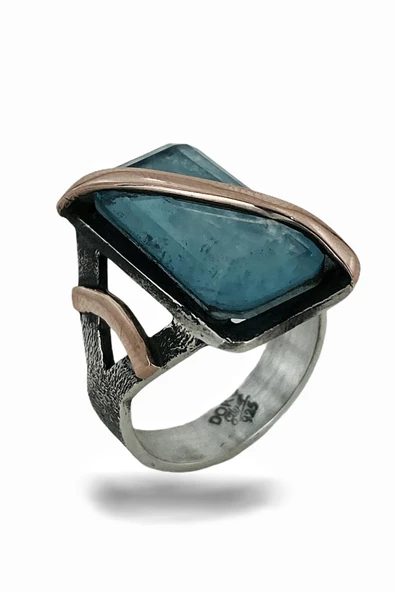 Doğal Aquamarine El Üretim Özel Kalite 925 Gümüş Yüzük ürün görseli