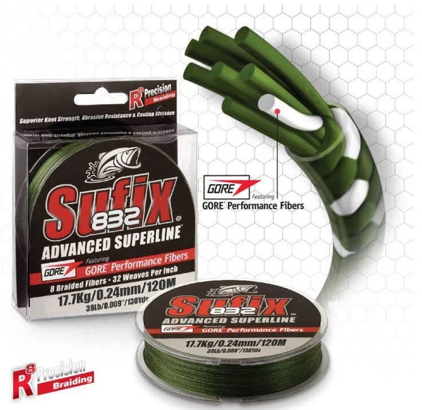 Sufix 832 Advanced 0.18 mm 250m Low-Vis Green 8 Kat İp Misina 12kg Çeker