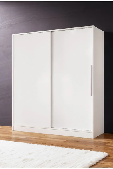 AEKA Ae-4001 Zambak Sürgülü Dolap Çok Raflı Çekmeceli Askılı Beyaz Kasalı (Beyaz-Beyaz Kapaklı)  Gardırop - 1