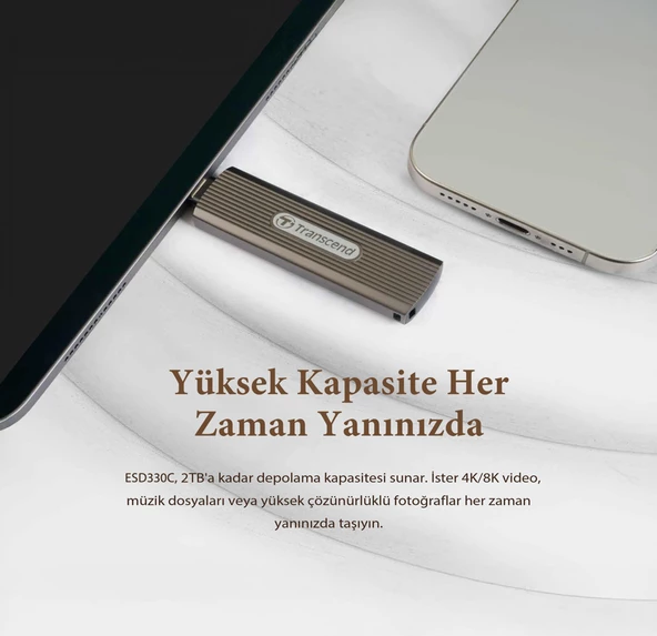Transcend TS1TESD330C 1TB Type-C 10Gbps Gizlenebilir Başlıklı Taşınabilir Metal Kasa SSD - 7