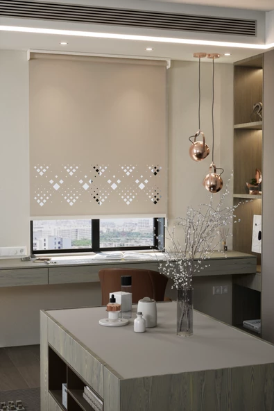 Lazer Kesim Mat Stor Perde, Lazer Kesimli Modern Serisi, M-5003 Açık Kahverengi ürün görseli 1