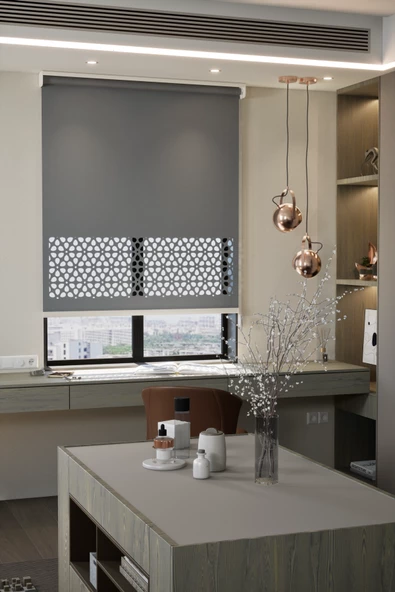 Lazer Kesim Mat Stor Perde, Lazer Kesimli Modern Serisi, M-4004 Antrasit Renk ürün görseli 1