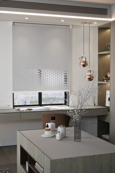 Lazer Kesim Mat Stor Perde, Lazer Kesimli Modern Serisi, M-1005 Gri Renk ürün görseli 1