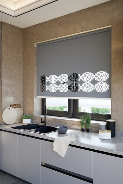 Lazer Kesim Mat Stor Perde, Lazer Kesimli Klasik Serisi, C-141004 Antrasit Renk ürün görseli 1