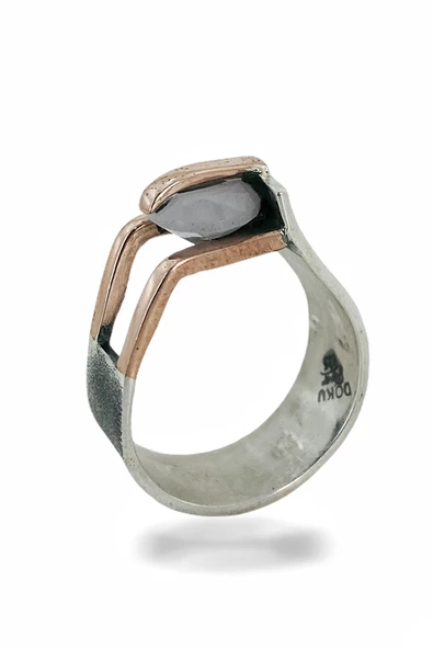 El Üretim Pink Kuvars Taş 925 Gümüş Yüzük ürün görseli