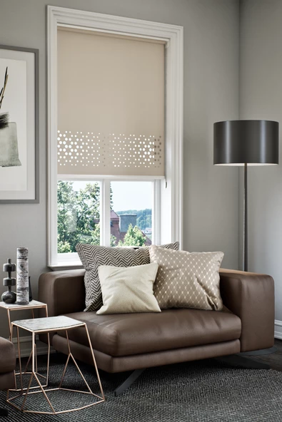 Lazer Kesim Mat Stor Perde, Lazer Kesimli Klasik Serisi, C-4003 Açık Kahverengi ürün görseli 1