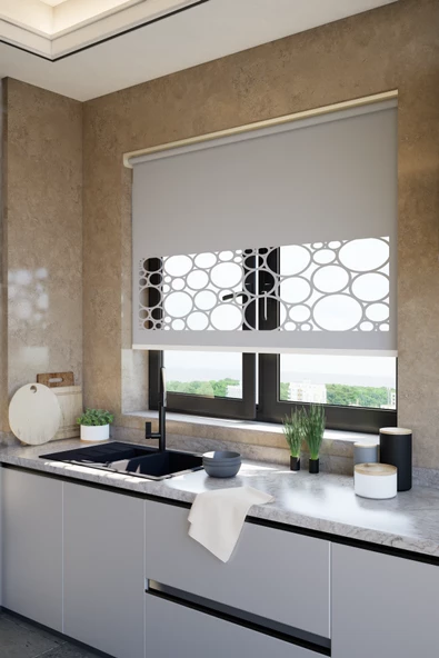 Lazer Kesim Mat Stor Perde, Lazer Kesimli Klasik Serisi, C-5004 Antrasit Renk ürün görseli 1