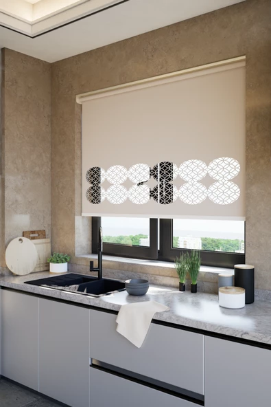 Lazer Kesim Mat Stor Perde, Lazer Kesimli Klasik Serisi, C-141003 Açık Kahverengi ürün görseli 1