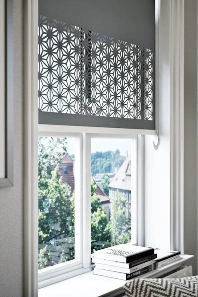 Lazer Kesim Mat Stor Perde, Lazer Kesimli Klasik Serisi, C-181004 Antrasit Renk - Resim 2