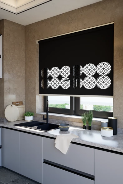 Lazer Kesim Mat Stor Perde, Lazer Kesimli Klasik Serisi, C-141008 Siyah Renk ürün görseli 1