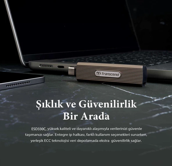 Transcend TS2TESD330C 2TB Type-C 10Gbps Gizlenebilir Başlıklı Taşınabilir Metal Kasa SSD - 5