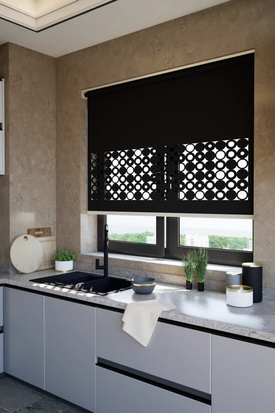 Lazer Kesim Mat Stor Perde, Lazer Kesimli Klasik Serisi, C-191008 Siyah Renk ürün görseli 1