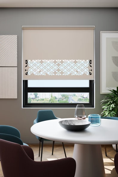 Lazer Kesim Mat Stor Perde, Lazer Kesimli Klasik Serisi, C-131003 Açık Kahverengi ürün görseli 1