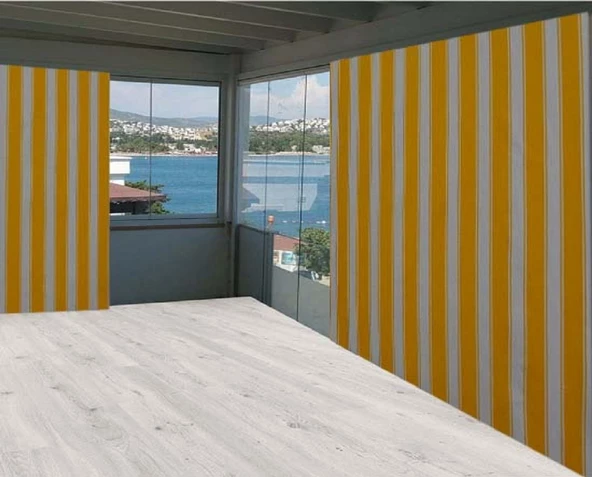 Ceylan Home Balkon Perdesi Brandası Sarı Kalın Çizgili 900x250