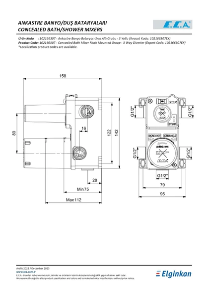 Eca Ankastre Banyo Bataryası Sıva Altı Grubu - 3 Yollu 102166307 - Resim 2