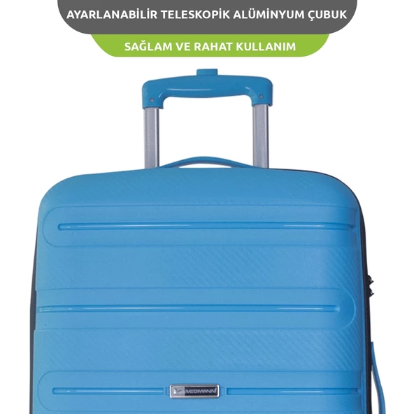 Vegmann Polipropilen (PP) Atlas Mavi Orta Boy Valiz - Resim 3