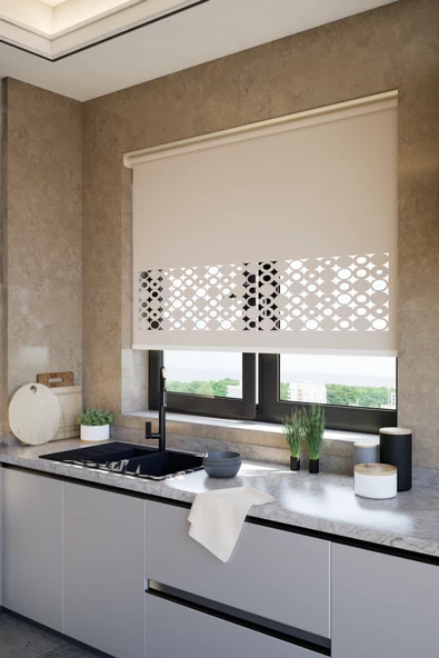 Lazer Kesim Mat Stor Perde, Lazer Kesimli Klasik Serisi, C-191003 Açık Kahverengi ürün görseli 1