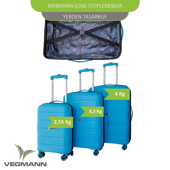 Vegmann Polipropilen (PP) Atlas Mavi Orta Boy Valiz - Resim 4