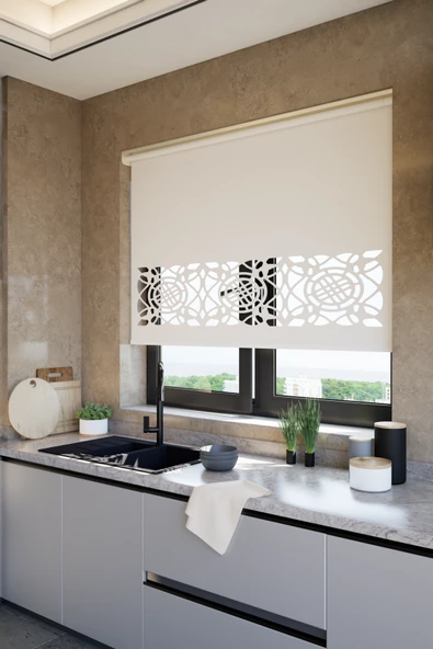 Lazer Kesim Mat Stor Perde, Lazer Kesimli Klasik Serisi, C-6001 Beyaz Renk ürün görseli 1