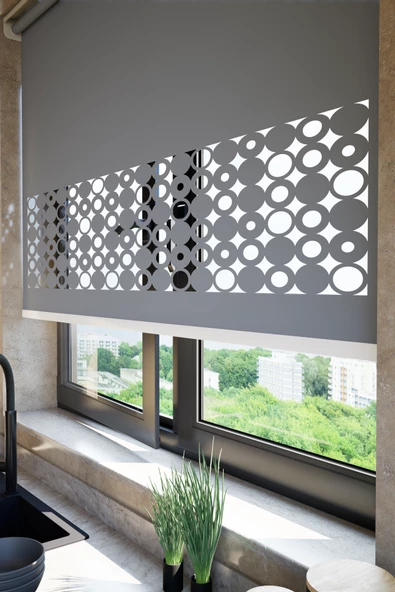 Lazer Kesim Mat Stor Perde, Lazer Kesimli Klasik Serisi, C-191004 Antrasit Renk - Resim 2