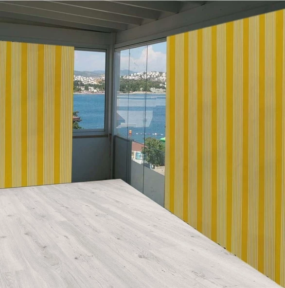 Ceylan Home Balkon Perdesi Brandası Sarı İnce Çizgili 900x250