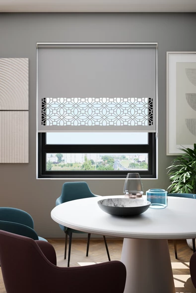 Lazer Kesim Mat Stor Perde, Lazer Kesimli Klasik Serisi, C-111005 Gri Renk ürün görseli 1