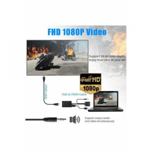 VGA Hdmi Çevirici Dönüştürücü Kablo Ses Destekli Vga to Hdmi - 5