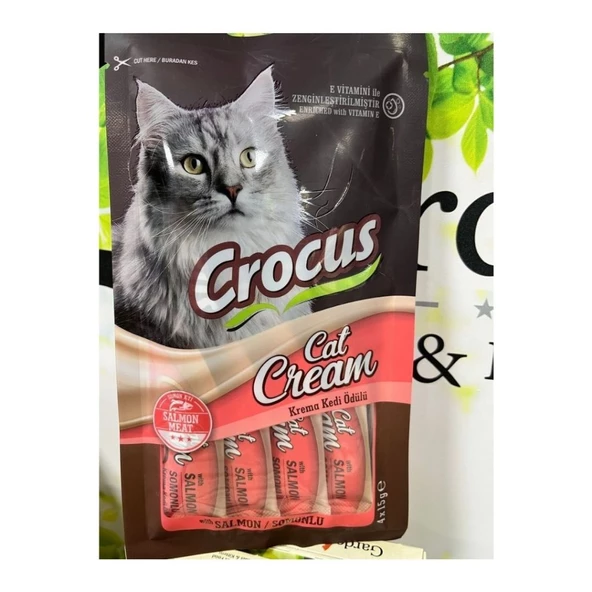 Crocus Somonlu Krema Kedi Ödülü Lezzetli ve Sağlıklı Kedi Atıştırmalığı 4 x 15g