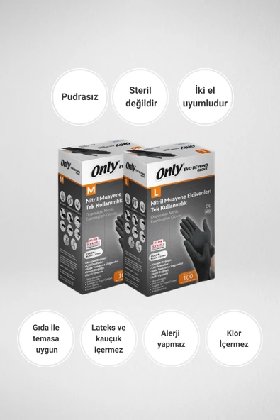 Only Evo Beyond Nitril Muayene Eldiveni M(100 adet x 6)- L(100 adet x 2) - 2