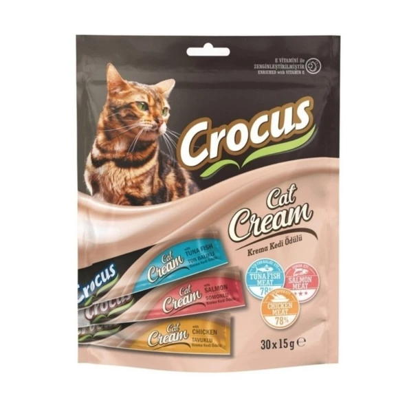 Crocus Karışık Tuna Balıklı Somonlu Tavuklu Çoklu Krema Kedi Ödülü 30x15g