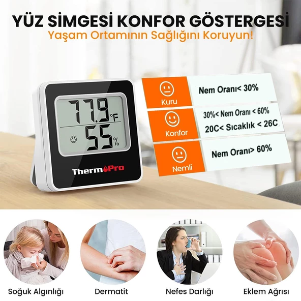 ThermoPro TP157 İç Mekan (Sera, Dolap, Bebek Odası) Hassas Sıcaklık ve Nem Ölçer Mini Termometre 2 Adet - 4