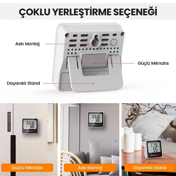 ThermoPro TP157 İç Mekan (Sera, Dolap, Bebek Odası) Hassas Sıcaklık ve Nem Ölçer Mini Termometre 2 Adet - 3