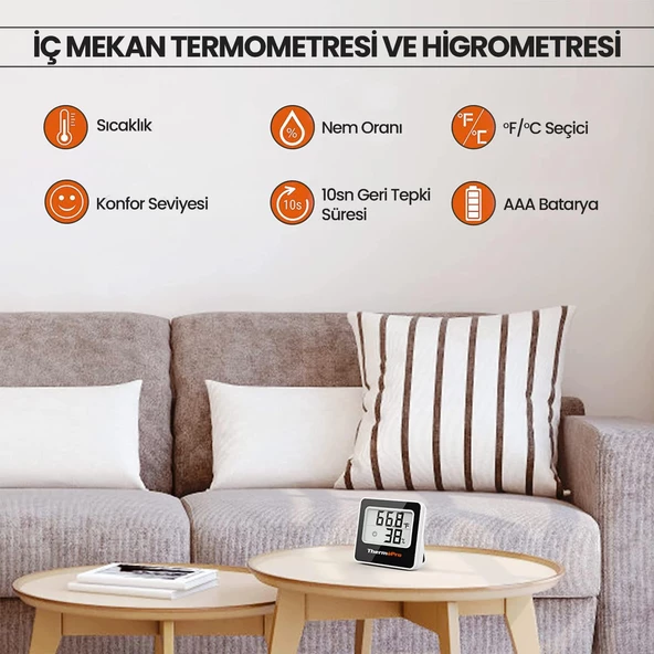ThermoPro TP157 İç Mekan (Sera, Dolap, Bebek Odası) Hassas Sıcaklık ve Nem Ölçer Mini Termometre 2 Adet - 2