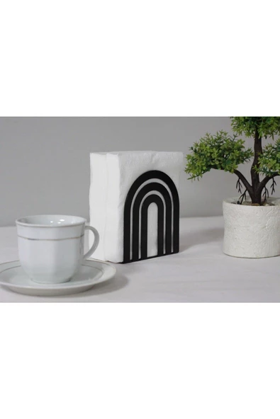 Metal Masa Üstü Sofra Dekoratif Siyah Peçetelik - 6