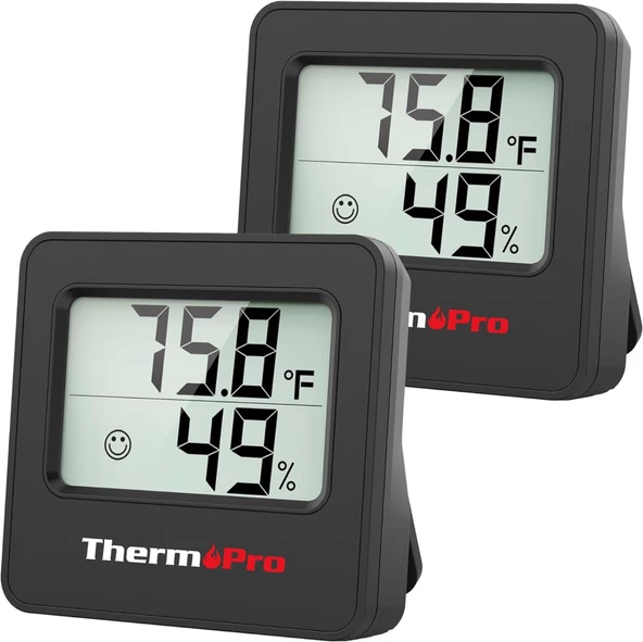 ThermoPro TP157 İç Mekan (Sera, Dolap, Bebek Odası) Hassas Sıcaklık ve Nem Ölçer Mini Termometre 2 Adet