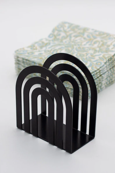 Metal Masa Üstü Sofra Dekoratif Siyah Peçetelik - 5