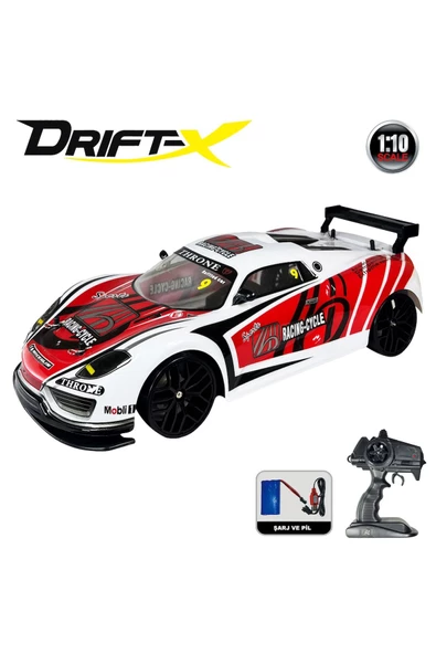VARDEM OYUNCAK 1:10 DriftX Şarjlı ve Pilli Full Fonksiyon Drift Arabası Uzaktan Kumandalı Araba 6+ - Beyaz Kırmızı