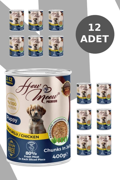 HOW MEOW 12 ADET JÖLELİ PARÇA ETLİ YAVRU KÖPEK YAŞ MAMASI TAVUK 400 GRAM - 2