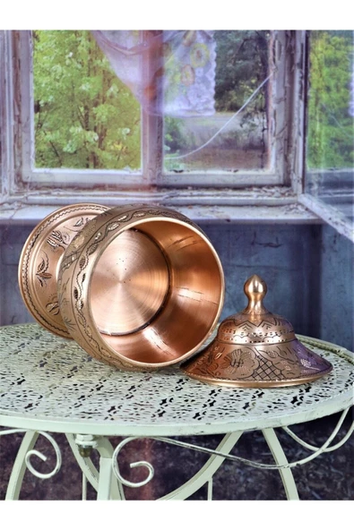 Morya Bakır Şekerlik Gül Çiçek Ayaklı Büyük - 3