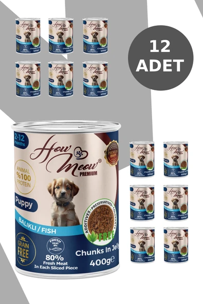 HOW MEOW 12 ADET JÖLELİ PARÇA ETLİ YAVRU KÖPEK YAŞ MAMASI BALIK 400 GRAM - 2