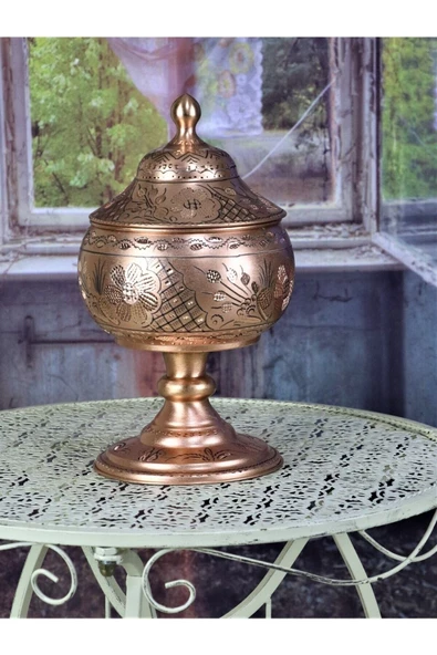 Morya Bakır Şekerlik Gül Çiçek Ayaklı Büyük - 2