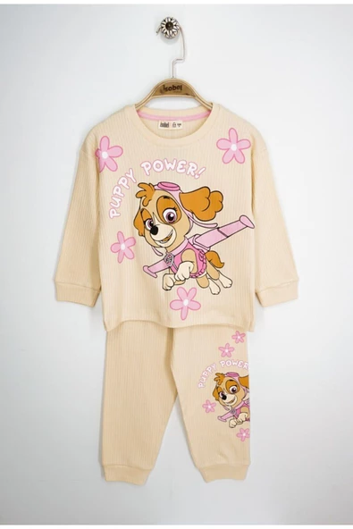 Paw Petrol Fitilli İnterlok Kız Krem Pijama Takımı