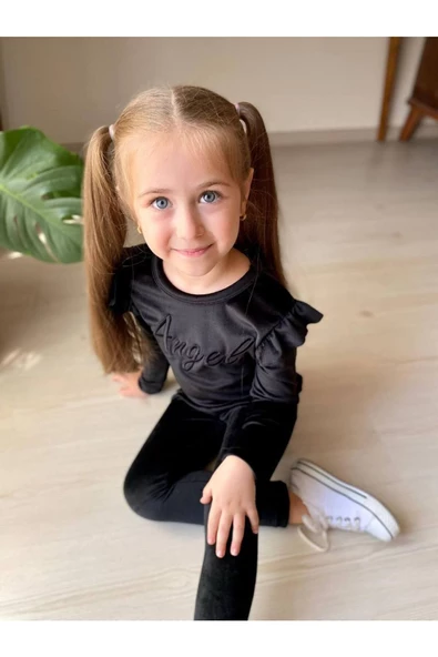 Angel Kadife Siyah Kız Çocuk Takımı - 2