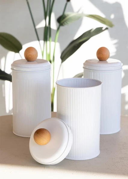 The Mia Stripe Çay Kahve Şeker Kavanozu Beyaz 1,20 Lt - 2