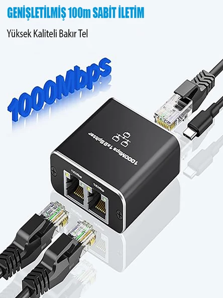 Ethernet Ayırıcı 1'i 2 Arada Çıkış Yüksek Hızlı 1000Mbps Cat5/5e/6/7/8 Kablo İçin Ayırıcı Adaptörü - Resim 7